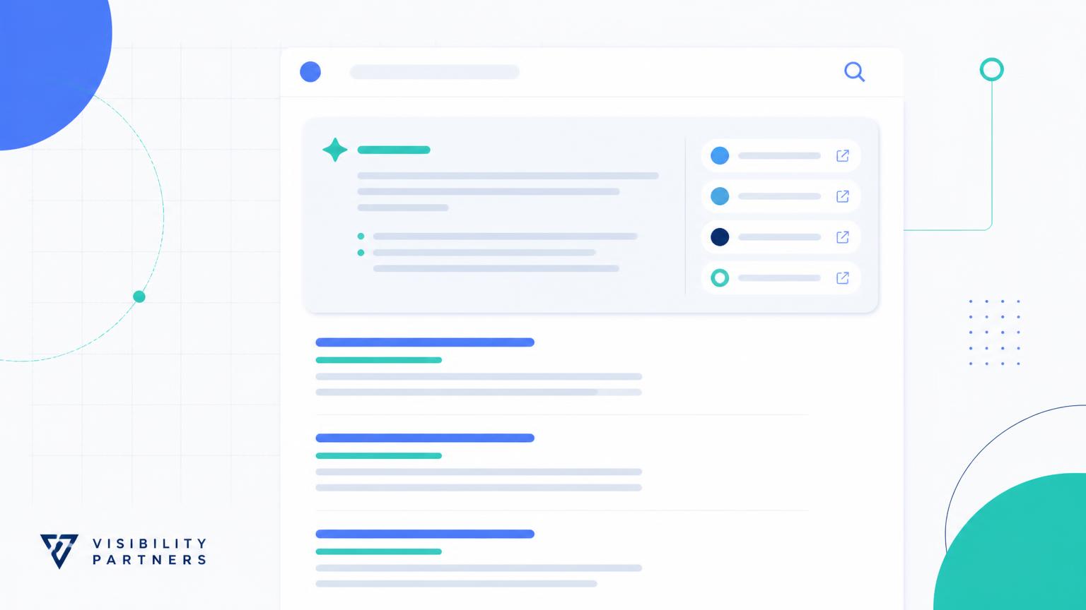 Google AI Overviews SERP illustration highlighting a cited source block with the winning brand's content lifted into the Overview