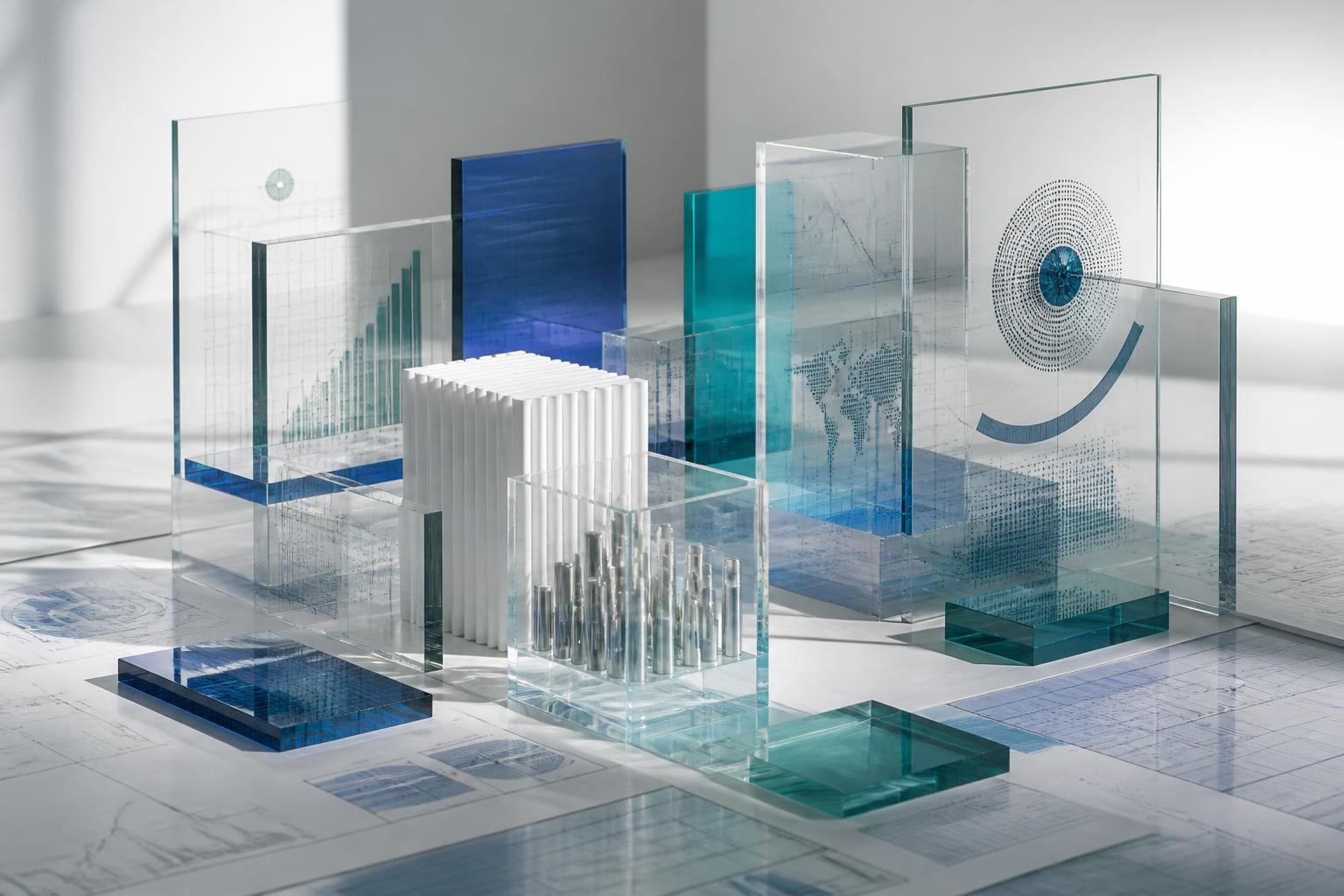 Abstract glass data structures representing connected industries and buyer research paths